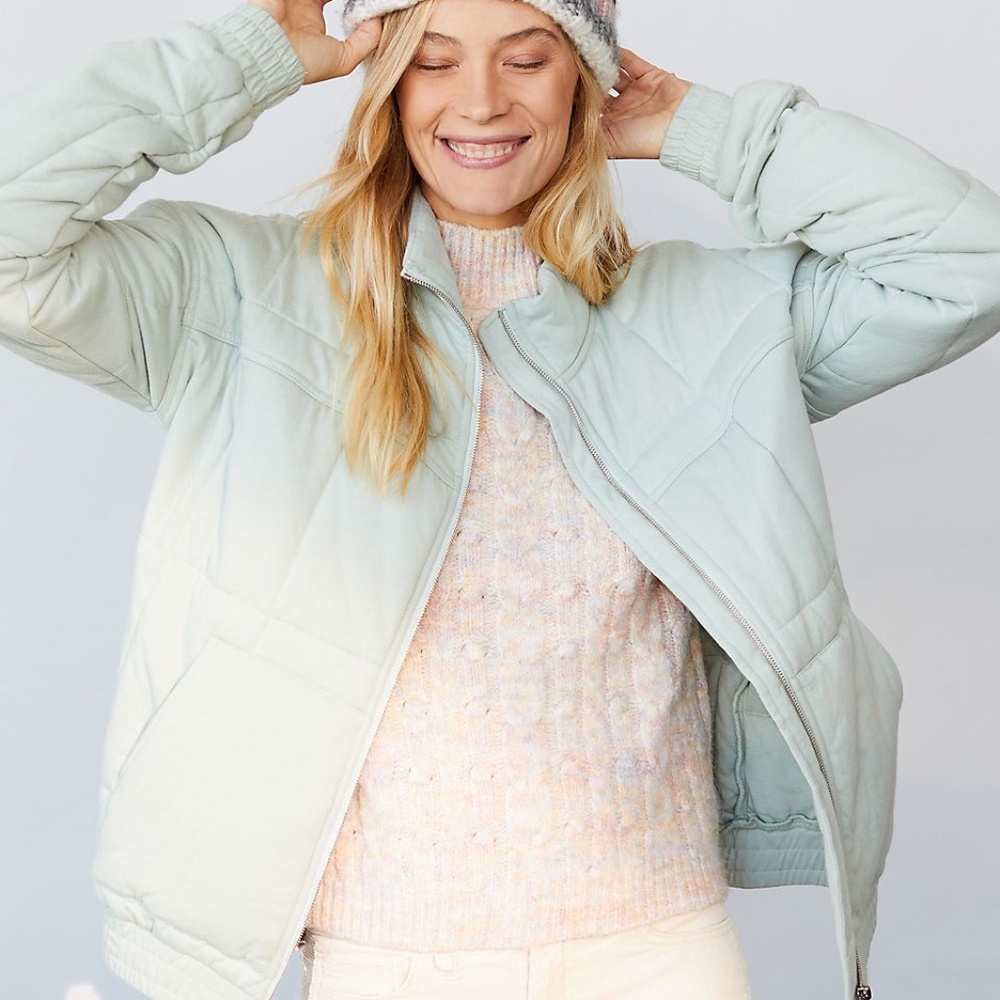 Anthropologie All Fenix Benita Cotton Quilted Full Zip Jacket in Sage, XL